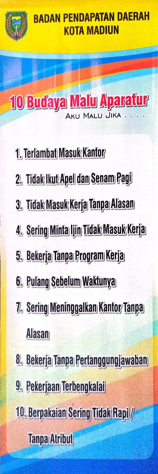 Bapenda Kota Madiun Menerapkan 10 Budaya Malu Aparatur