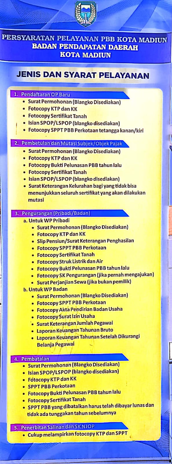 Prosedur Persyaratan Pelayanan Pajak Bumi dan Bangunan (PBB)
