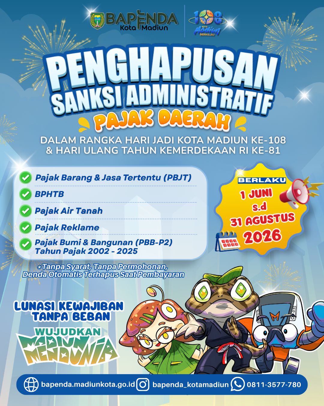 SAMBUT HARI JADI KOTA MADIUN KE-108, PEMKOT HADIRKAN PROGRAM PENGHAPUSAN DENDA PAJAK DAERAH!